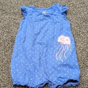 Blue Polka Dot Baby Romper with Jellyfish Design